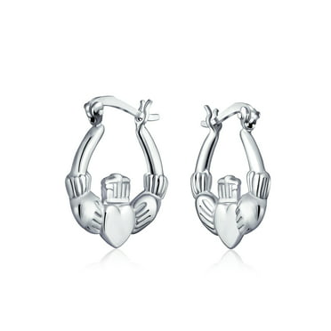 0.5IN x 0.5IN Sterling Silver Synthetic CZ Rhodium Plated Claddagh Post Earrings 